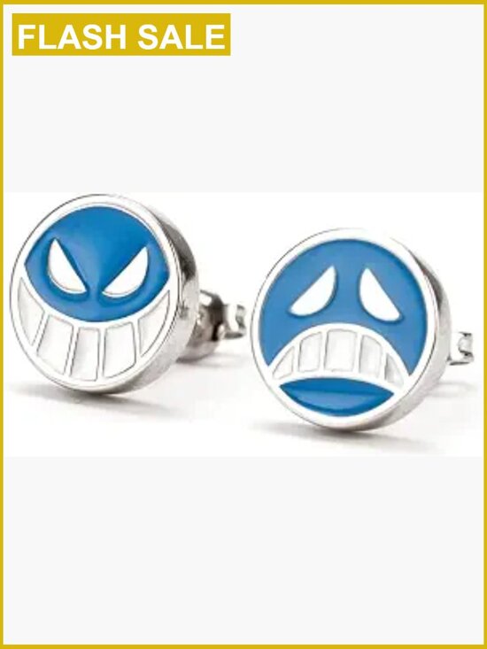 Jewelry - Happy Sad Face Smiley Stud Earrings Silver Tone Cute Unisex
